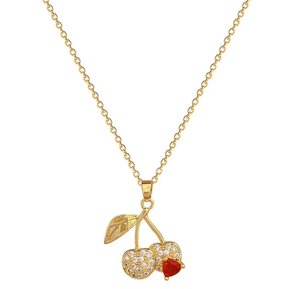 “New” 14K Gold Plated Cherry Pendant Necklace Women’s & Fashion Jewelry